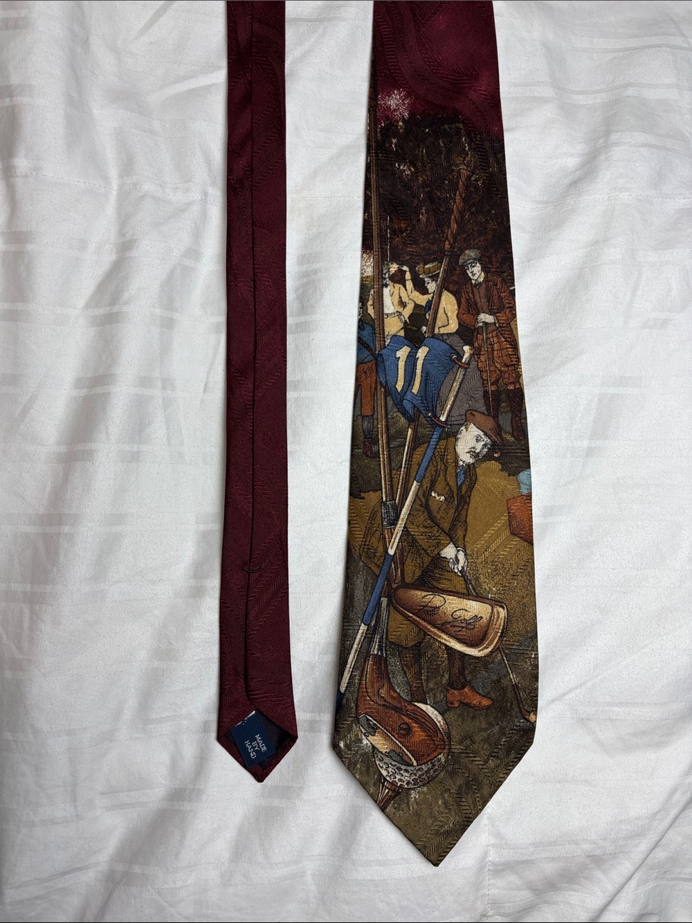 Vintage-Style POLO Maroon & Multicolor golf Scene Silk Tie by Ralph Lauren
